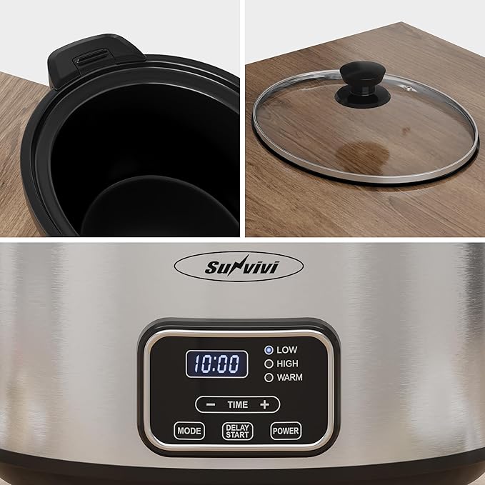 4qt Slow Cooker, Programmable Slow Cooker with Locking Lid, Removable Ceramic Pot, 3 Heating Settings & Time Control, Mini Food Warmer with Dishwasher-safe Lid & Pot, Silver