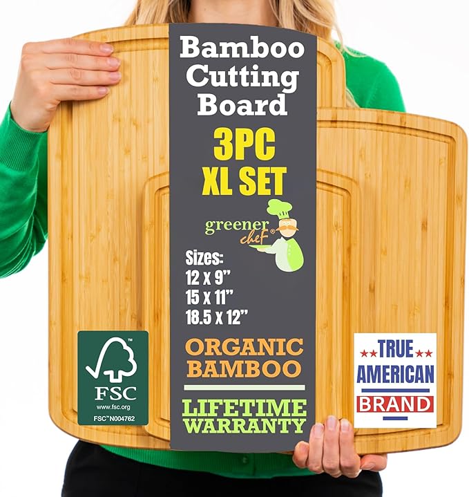 Organic Wood Cutting Boards for Kitchen for Chopping Vegetables, Carving Meat, Slicing Bread and Serving Charcuterie for Meal Time Prep, Holiday Gatherings, and Hosting Parties - Ideal for Home Chefs