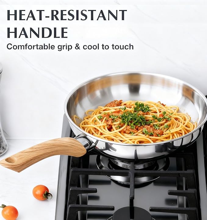 KOCH SYSTEME CS Stainless Steel Frying Pan Set, 18/10 Stainless Steel Pans Set with Heat-resistant Handle, Triply Base Induction Cooking Pans Set, Fast & Even Heat, Dishwasher Safe, 8" & 10"