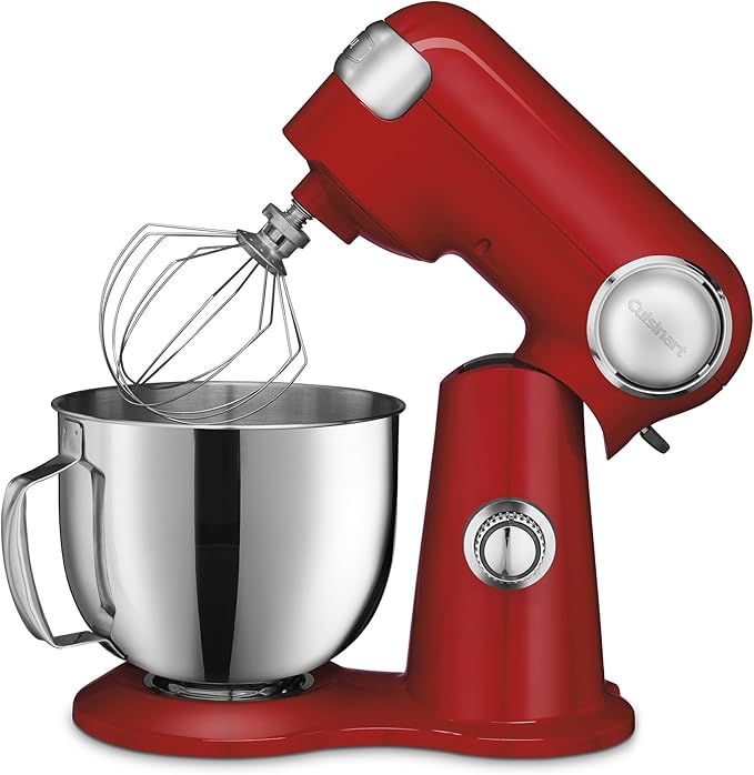 Cuisinart Stand Mixer, 12 Speed, 5.5 Quart Stainless Steel Bowl, Chef?™s Whisk, Mixing Paddle, Dough Hook, Splash Guard w/ Pour Spout, Ruby Red, SM-50R, Manual