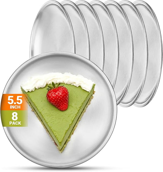 Stainless Steel Plates, 8 Pack 5.5 inch Mini 201 Metal Food Serving Plate Set, Reusable Snack Eating Dishes Round Shatterproof Silver Brushed Finish Dishes for BBQ Dinner Oven Dishwasher Safe
