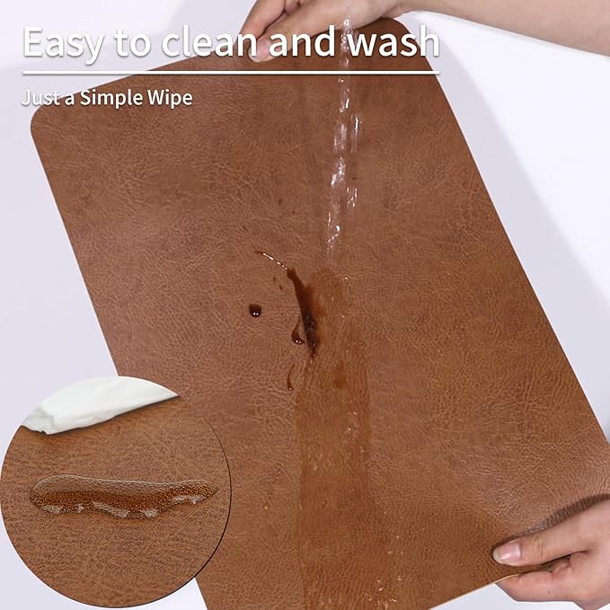 EDanle Cowhide Pattern Faux Leather Placemats Set of 4,Heat Resistant Non-Slip Waterproof Wipeable Washable Kitchen Dining PU Table Place Mats,Double-Sides Available,Dark Coffee