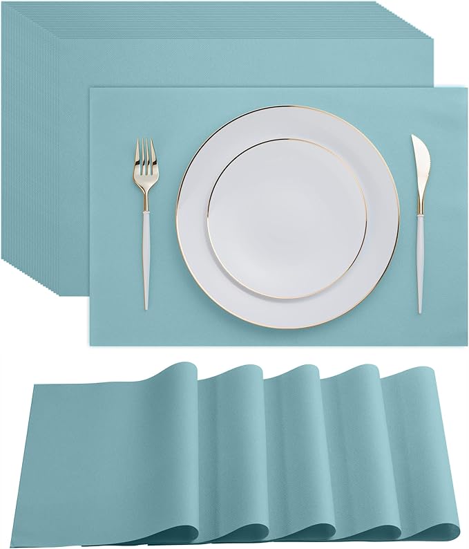 Disposable Pale Blue Paper Placemats for Dining Table - 100-Pack 18" x 12" Cloth-Like Rectangle Paper Placemats for Baby, Kids, Party Or Weddings.