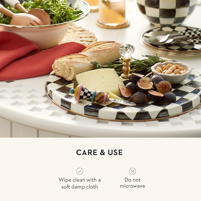 MACKENZIE-CHILDS Cheese Course, Cute Cheese Board and Serving Board for Charcuterie, Black-and-White Courtly Check