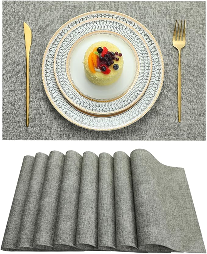 LQICAI Placemats Set of 4 Washable Heat Resistant Place Mats PVC Woven Dining Table Mat Gray 4pcs