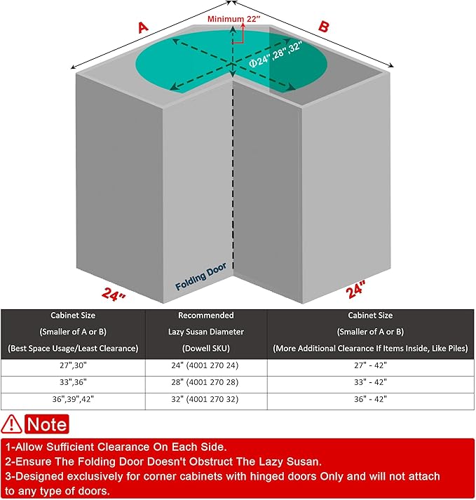 Dowell Base Cabinet Kidney Shape Dia.28 270째 Lazy Susan, 2 Shelves, Kitchen Base Corner Cabinet Organizer (Chrome 4001 270 28)