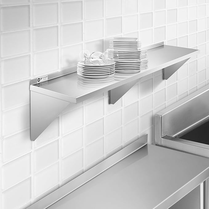 KUTLER Stainless Steel Shelf - 14" x 72", NSF Commercial Wall Mount Shelves with Backsplash, Floating Metal Shelving for Restaurant, Kitchen, Home