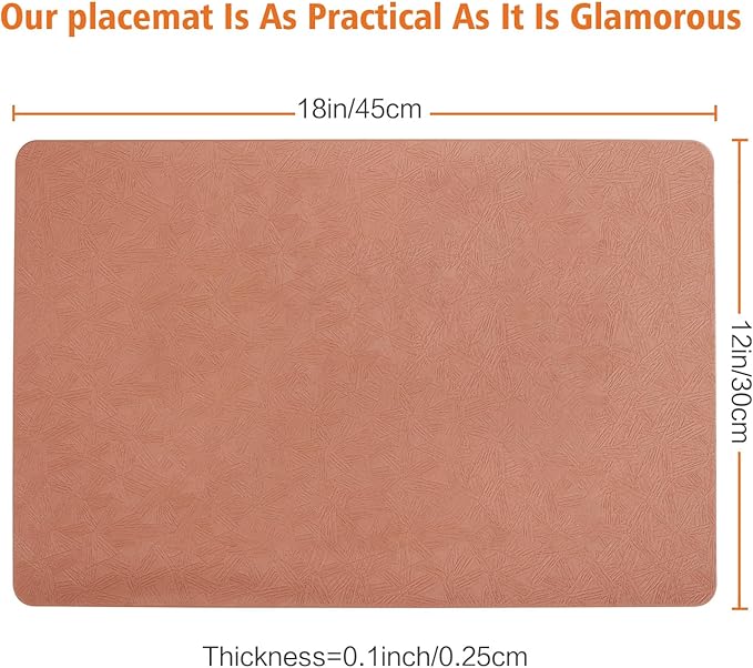Bxzandya Vinyl Placemats Set of 8 Heat Resistant Easy Clean Non-Slip Place Mats for Dining Table. Faux Leather Waterproof Stain Resistant Wipeable Washable PU Table Mats(8, Coral)