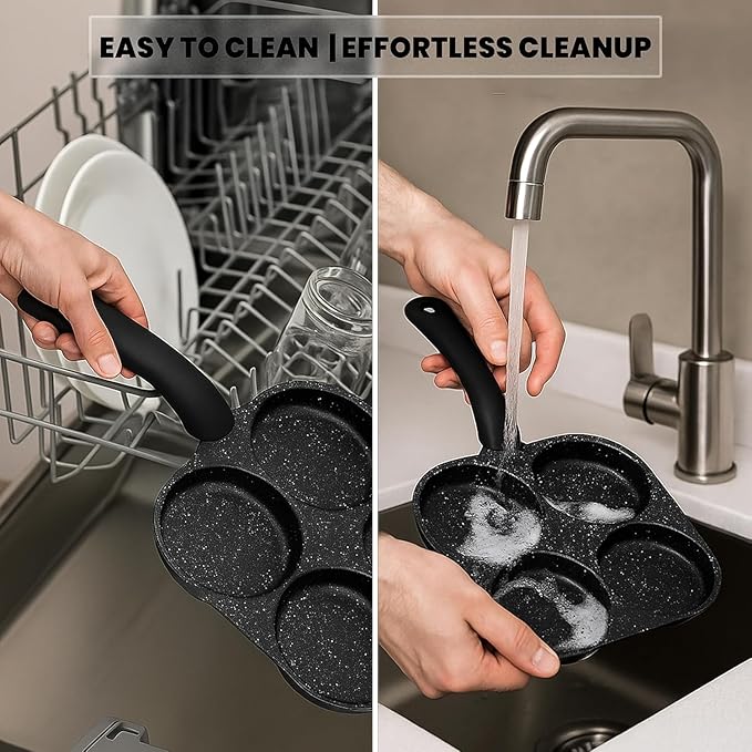 Non Stick 4 Cup Breakfast Pan Multi Section Skillet with Flat Bottom Frying Pan for Eggs Pancakes Mini Burgers Sausages and Daily Cooking Use Ideal for Home Kitchen Meal Preparation