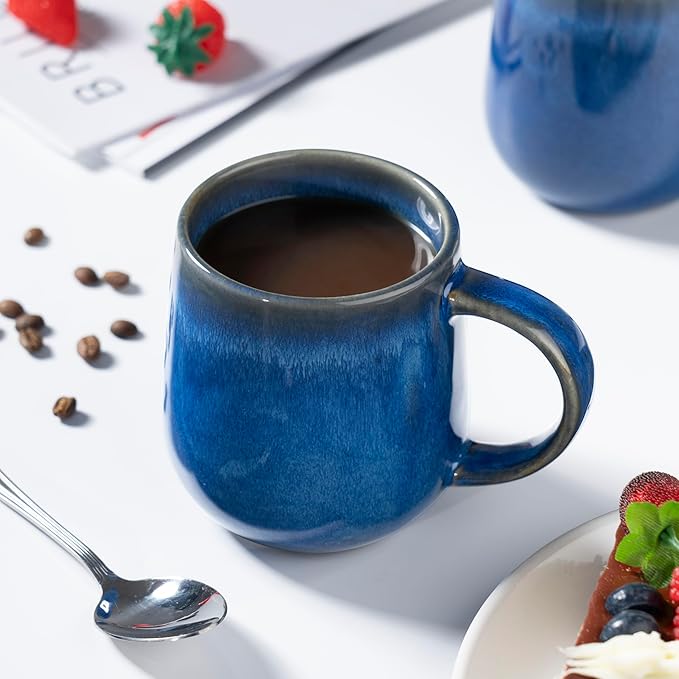 bestone Coffee Mugs Set of 4竊?5 oz Large Coffee Mugs, Ceramic Mugs with Handles,etc Coffee Mugs, Cups for Coffee Cereal Latte 竊똌icrowave & Dishwasher safe竊똃ark Blue