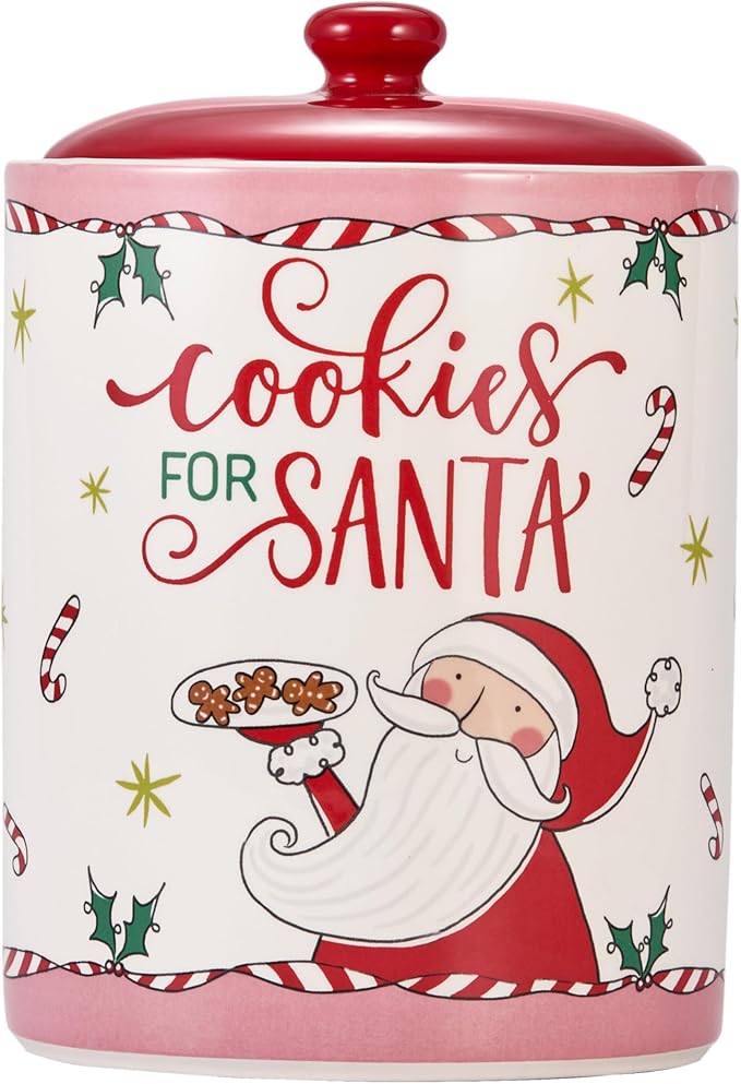 Bico Cartoon Santa Claus Cookies For Santa Ceramic 9 inch Air Tight Storage Jar, Dishwasher Safe, for Christmas Eve