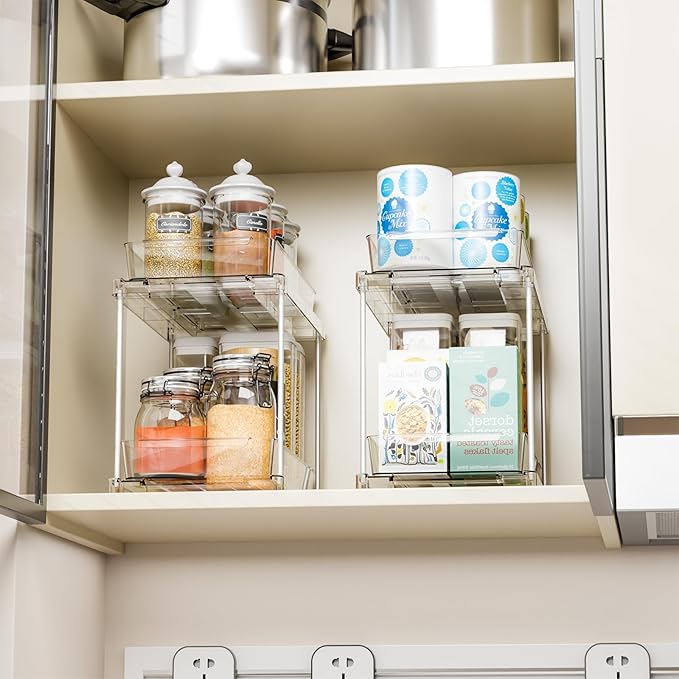 Yieach 2 Pack 2 Tier Pull Out Drawers for Medicine Cabinet Organizer,Bathroom Under Cabinet Storage,12.1??Deep Pantry and Medicine Shelf Organizer for Toiletry Product,Vitamin Bottle and Supplement