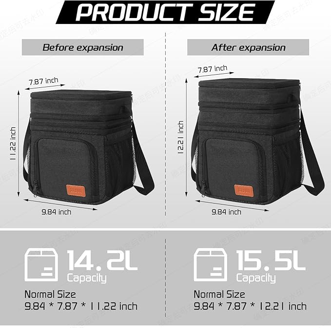 ZRSUN Insulated Lunch Bag for Women Men, Reusable 3 Layers Lunch Box Women, Expandable Reusable Water-resistant Lunch Box for Work Travel Office Picnic Hiking