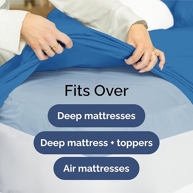 Extra Deep Pocket Cal King Sheets - 4 Piece Breathable & Cooling Bed Sheets - Hotel Luxury Sheet Set - Soft, Wrinkle Free & Comfy - Easily Fits Extra Deep Mattresses - Deep Pocket Royal Blue Sheets