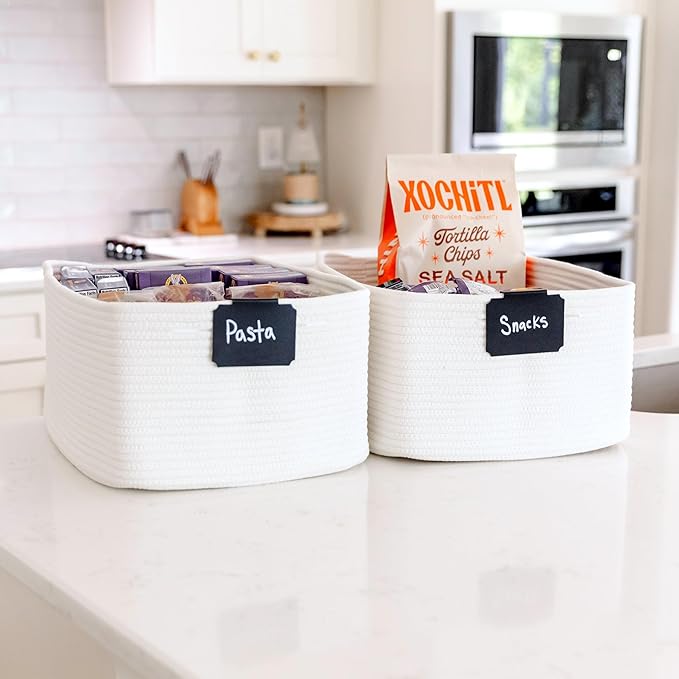 NaturalCozy Storage Baskets 16.8?쓝13?쓝7.6??Cotton Rope Woven Baskets for Organizing 3-Pack | Toy Storage Bins | Basket for Shelves, Laundry, Blanket, Clothes, Closet, Kitchen, Bathroom, Gifts