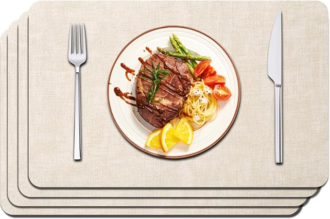 Maxpearl Faux Leather Placemats Set of 4 - Waterproof - Wipe Clean - Heat Resistant - Anti Slip Dining Table Place Mats, Suitable for Indoor & Outdoor Use, 17?쇺쇒?2?쇺? Beige