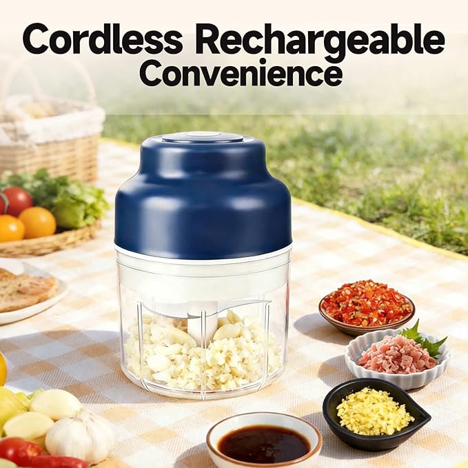 Electric Mini Garlic Chopper Set竊?-in-1 Wireless Garlic Chopper, USB Rechargeable Electric Mini Food Processor for Vegetable, Onion, Ginger, Nut -PC Container,Auto-Lock Safe Chopper Peeler Tool