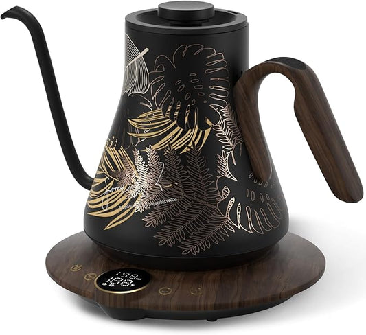 Gooseneck Electric Kettle with 짹1??Temperature Control for Pour Over Coffee & Tea, Quick Heating, BPA-Free Stainless Steel, Built-in Brew Timer, 1500W/0.9L (Rainforest)