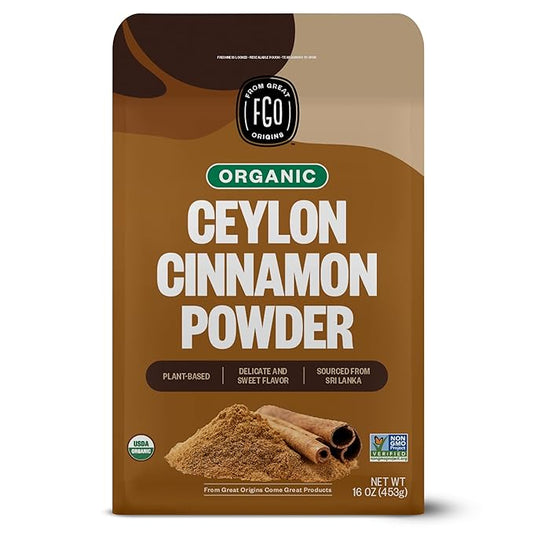 FGO Organic Ceylon Cinnamon Powder, 16oz Pure Sri Lanka Cinnamon for Spice & Seasoning, Great for Baking, Cooking, & Drinks, Additive Free, Non-GMO (Pack of 1)