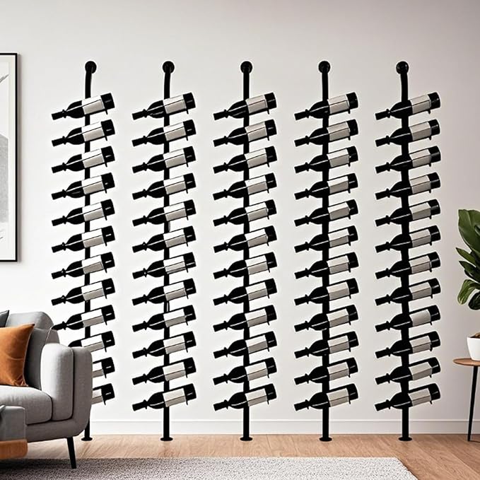 Large Wall Mount Wine Rack, H 72.8inch Wall Mounted Shelves for Bar, Holds 12 Metal Wine Storage Holder, for Commercial Restaurants Pantry Bar Wine Cellar (H, Five rows-60 Bottles)