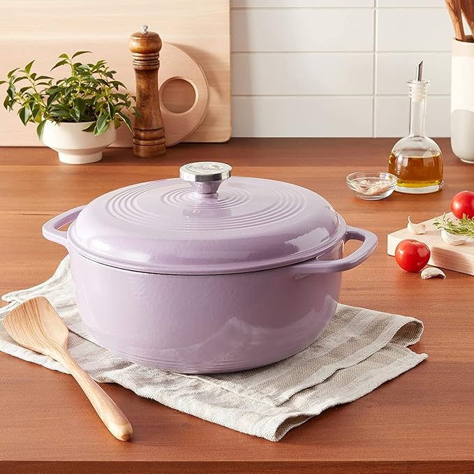 Lodge 3 Quart Enameled Cast Iron Dutch Oven with Lid ??Dual Handles ??Oven Safe up to 500째 F or on Stovetop - Use to Marinate, Cook, Bake, Refrigerate and Serve ??Lilac