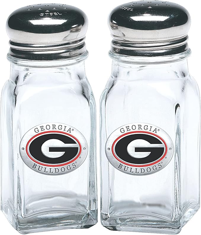 Heritage Pewter University of Georgia Bulldogs Salt and Pepper Shaker Set of 2 Bottles | Expertly Crafted Pewter Glass