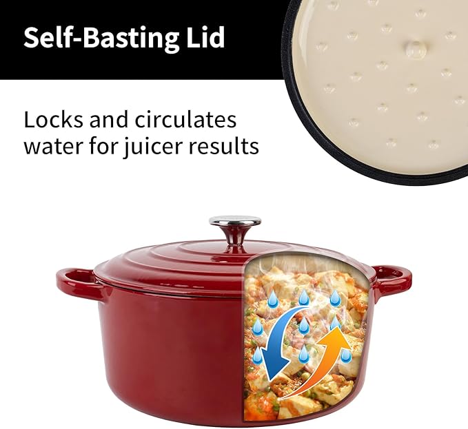 Enameled Cast Iron Dutch Oven Pot with Lid, 3.9 Quart Dutch Oven for Bread Baking, Oven Safe up to 500째 F, Suitable for Bread Baking, Braising, Roasting, Stews, Red