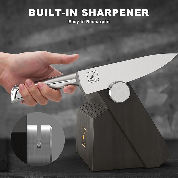 imarku Knife Kitchen Sets, Japanese Stainless Steel 14 Pcs Knife Block Set,Chef Knives with Built-in Sharpener, Dishwasher Safe, Non-Slip Ergonomic Handle,Deba Knife for Fish, Essential Home Gift