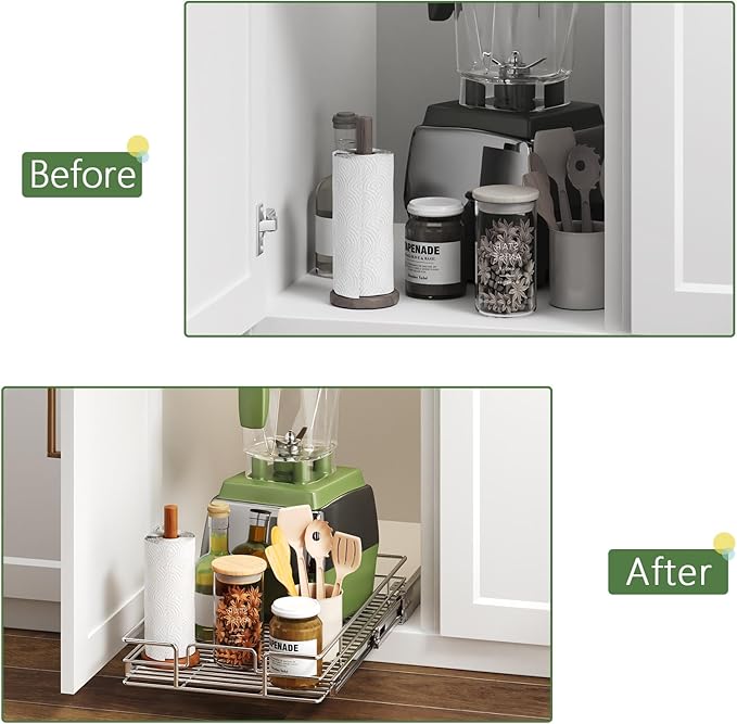Pull Out Cabinet Organizer 14쩍" W x 21쩍" D, Heavy Duty Cabinet Pull Out Shelves, Slide Out Drawers Organization for Kitchen Cabinets Bathroom