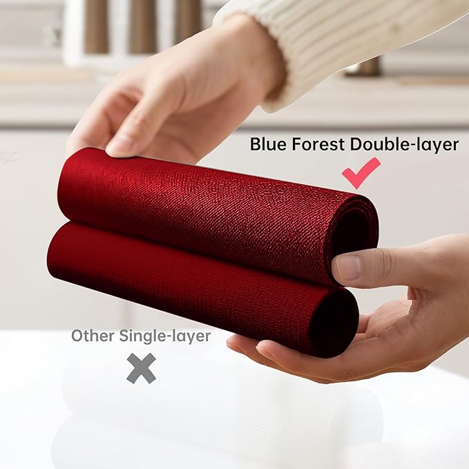 Blue Forest | Rectangular Faux Linen Placemats Set of 6 | Dual- Layered Thickened for Durability | Heat Resistant | Machine Washable | Wrinkle Free for Easy Care Indoor/Outdoor Use - Red