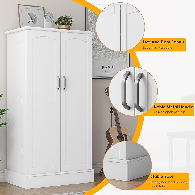 47??Pantry Cabinet, Kitchen Pantry Storage Cabinet with Doors and Adjustable Shelves,Freestanding Buffet Cupboards Sideboard for Living Room and Dinning Room (White)