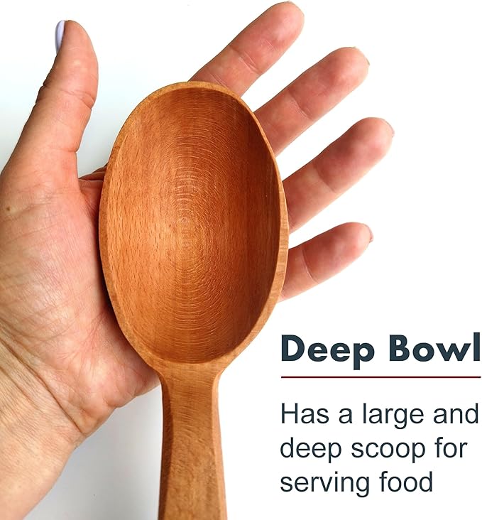 ECOSALL 14" Large Wooden Spoon with a Deep Scoop. Heavy Duty Big Non-Stick Cooking Spoon with a Strong Long Handle for Stirring, Mixing, Canning in Big Pots.