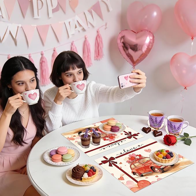 50Pcs Valentine's Day Paper Placemats, Love Heart Disposable Paper Place Mats with Coasters,16.5 x 11 Inch Valentines Table Mat for Valentine Wedding Anniversary Party Kitchen Dining Table Decor
