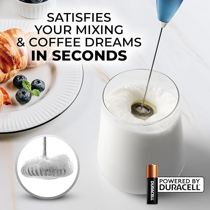 Zulay Kitchen Milk Frother Handheld Electric Whisk with AA Duracell Batteries ??Durable Drink Mixer for Coffee, Lattes, Cappuccinos & More - Deep Sea
