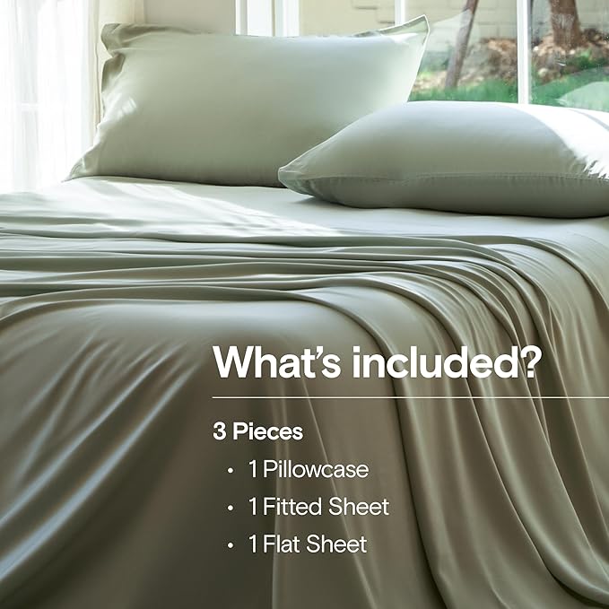 DOZ Sheet Set, 100% Viscose derived from Bamboo, Organically Grown, Buttery Soft, Cooling Sheets, High GSM, Deep Pockets - 3 Piece - 1 Pillowcase 1 Fitted Sheet 1 Top Sheet (Sage, Twin)