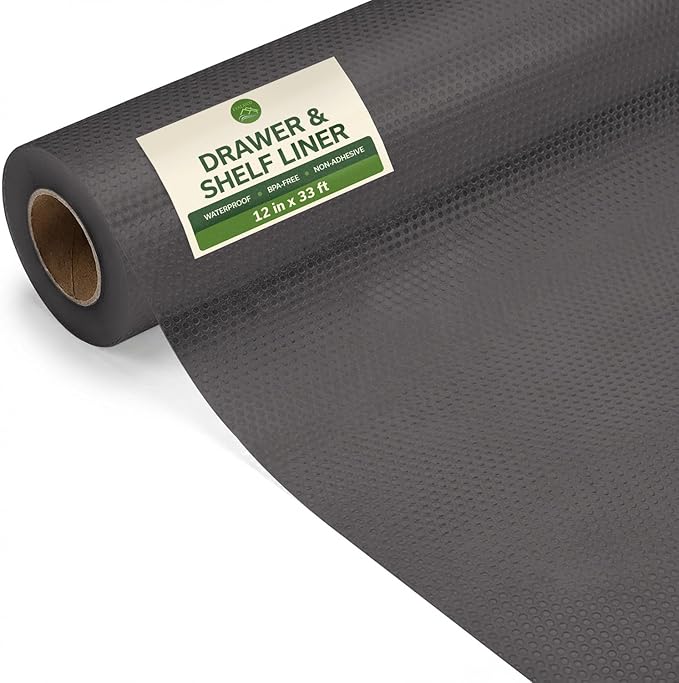 EVALAND Shelf Liners for Kitchen Cabinets Non-Adhesive 12" x 33 FT Gray Drawer Liner Non Slip, Washable Cabinet Liner, Waterproof Shelf Liners for Cabinets, Refrigerator Bathroom Pantry Cabinet Mat