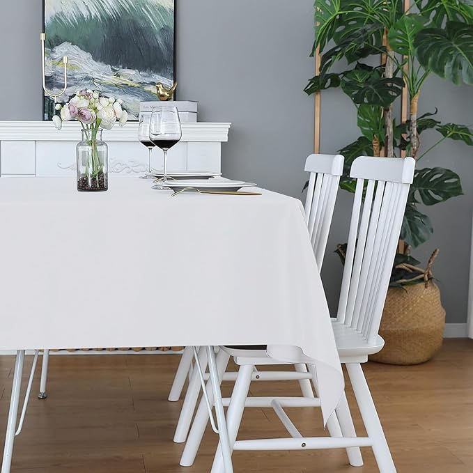 Easy-Going 6 Pack White Tablecloths 60x126 Inch for 6 Ft Rectangle Table, Washable Polyester Waterproof Stain Resistant Table Cloth, Decorative Table Cover for Kitchen, Dining Tables, Events