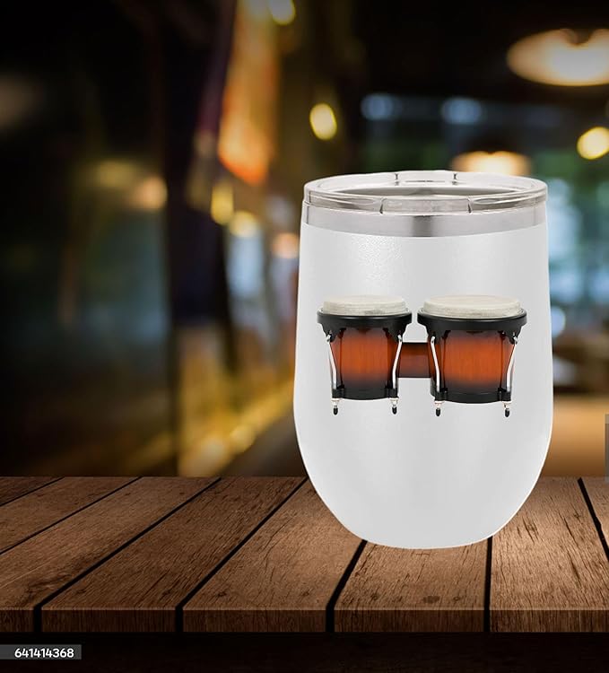 Bongos Wine Tumbler, Bongos Gift, 12oz Stainless Steel Wine Tumbler, Gifts For Him, For Her, For Boys, For Girls, Birthday, Christmas Gift idea (White)