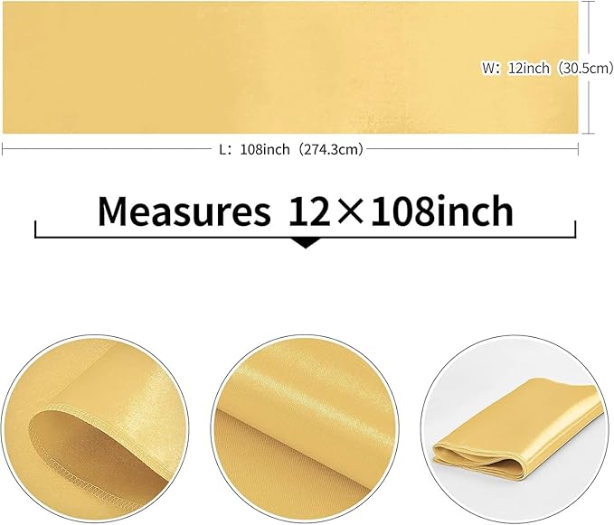 10-Pack Light Gold Satin Table Runner 12 x 108 Inch Long Bright and Smooth Silk Fabric Table Runner for Wedding Banquet Birthday Party Decoration