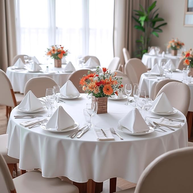 sancua White Round Tablecloths 70 Inch, 6 Pack - Circle Fabric Cloth Table Cloths for Wedding Party Banquet Birthday, Washable Polyester Table Cover (Fit 20-58 Inch Tables)