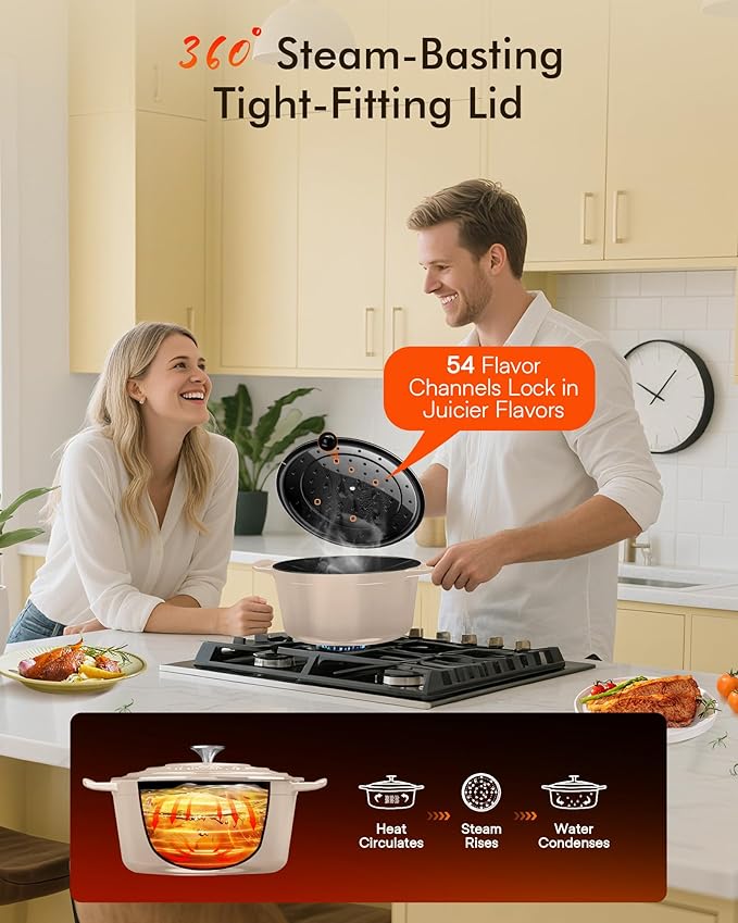 Nuwave 6QT Healthy Enameled Cast Iron Dutch Oven Pot with Lid, Heavy Duty 7-Layer Enamel, Enhanced Rust Protection, Dual Handles, Oven Safe to 500째F for Sourdough Bread Baking, Braise, Stew, Roast