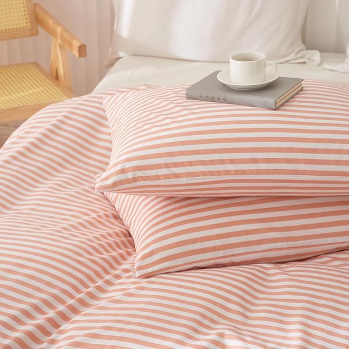 LifeTB Striped Comforter Set Twin XL Modern Style Pink White Stripes Pattern Comforter Set Fluffy Boho Comforter with 2 Pillowcases Teens Girls Cozy Dorm Bedding Twin XL Bed Comforter for All Season
