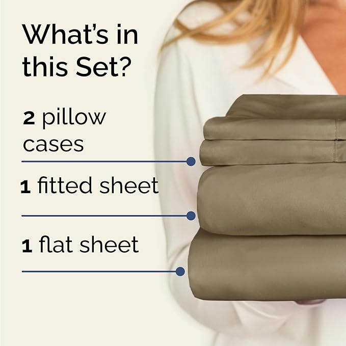 Twin 4 Piece Sheet Set - Cooling & Breathable Bed Sheets - Hotel Luxury Bed Sheets for Women, Men, Kids & Teens - Comfy Bedding with Deep Pockets & Easy Fit - Soft and Wrinkle Free - Twin Khaki Sheets