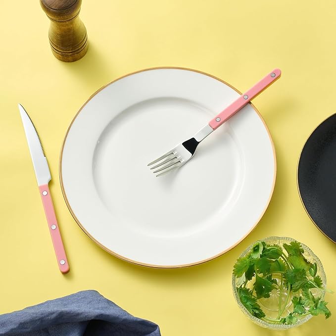 Khen Cutlery Set of 20, 18/8 Stainless Steel Flatware, Modern Silverware for Home, Kitchen, Dining & Table Setting for 4 ??Stainless Steel, Dishwasher Safe, Lightweight & Ergonomic Design Gift - Pink