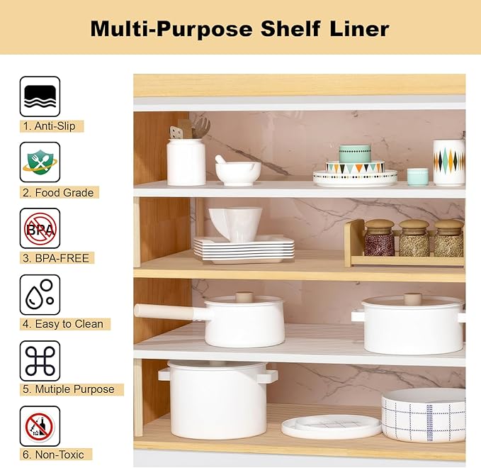 2 Rolls Thickened Shelf Liner, 16 in x 20 FEET Non-Slip Cabinet Liner, Washable Oil-Proof Contact Paper for Kitchen Drawer, Cabinet, Shelves, Refrigerator, Storage, Desks, Non Adhesive
