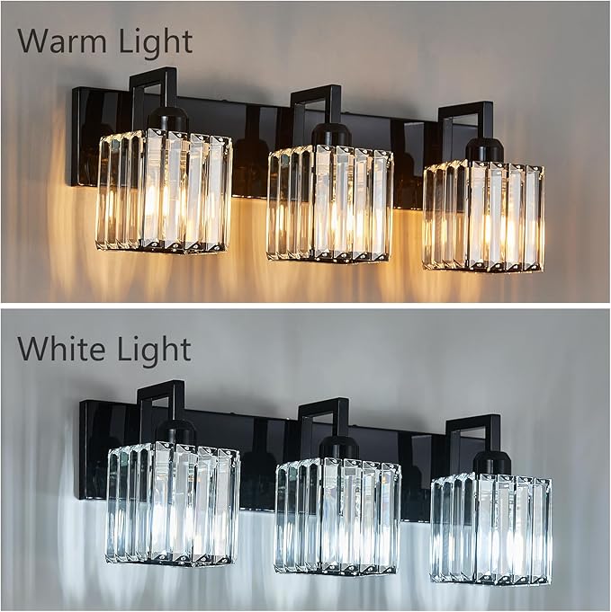 Modern Bathroom Vanity Light 3-Lights Plating Black Vanity Light Crystal Wall Light Bathroom Light Fixtures