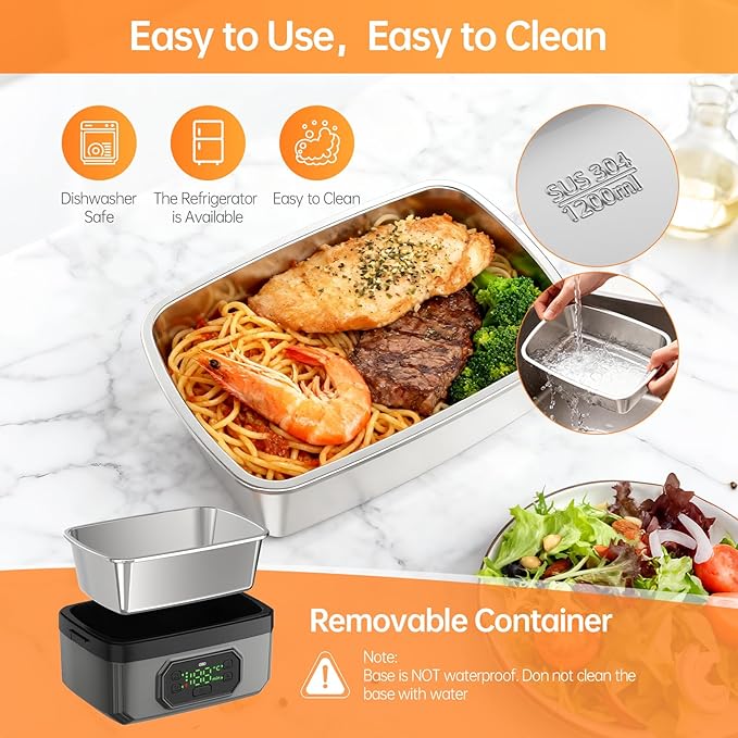 Eosyrennis 21000mAh Rechargeable Cordless Electric Lunch Box for Adults, 1.2L Food Warmer with Timer & Leak-Proof, Portable Self-Heating Container for Office, Car, Travel, Outdoor