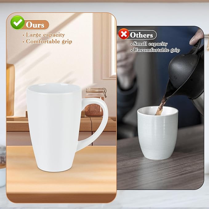 20oz Extra Large Ceramic Tall Coffee Mugs Set for Coffee Tea Hot Cocoa set of 4 Dishwasher & Microwave Safe (Matte white)