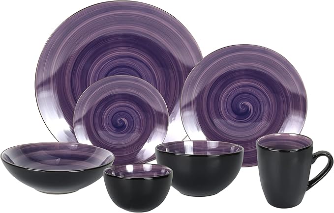 Stoneware Sonoma Dinnerware Set, Black + Speckled Spin Wash (56pc Set, Mix Grey, Orange, Purple, Turquoise)