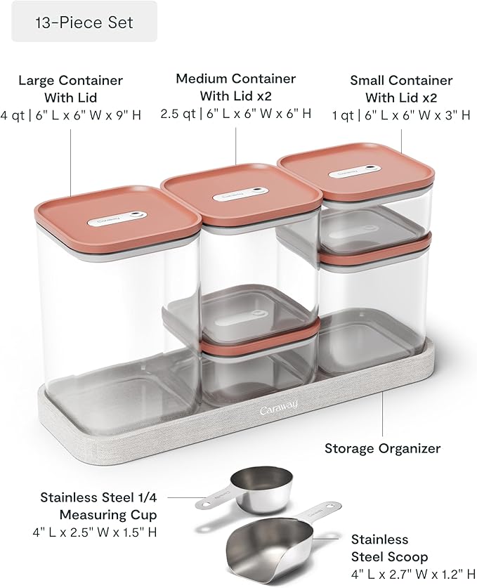 Caraway 13-Piece Glass Airtight Food Storage Containers with Lids ??Non-Toxic, BPA-Free Kitchen Storage Containers ??Stackable, Space-Saving Airtight Containers for Dry Goods and More - Perracotta